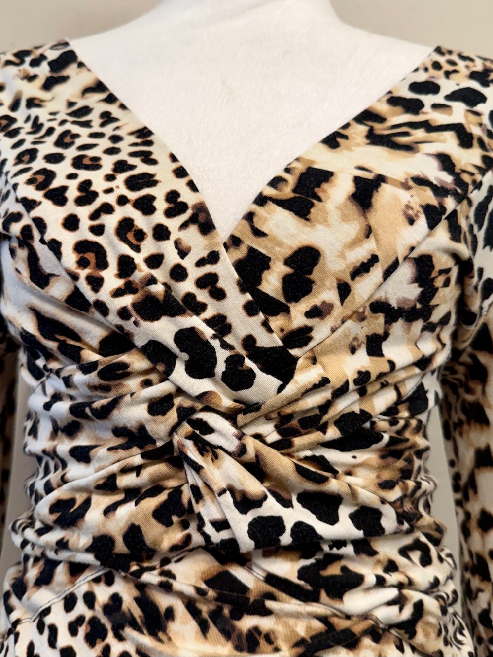 Cable & Gauge Leopard Print Wrap-Style Top in Beige and Black - Picture 2 of 8